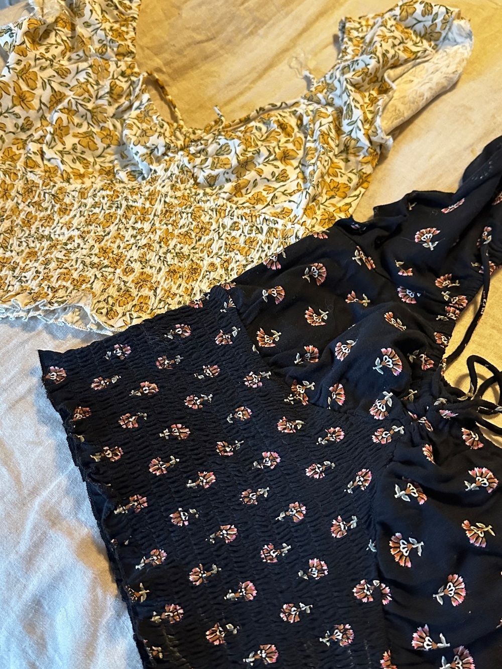 2- Billabong Floral Smocked Crop Tops